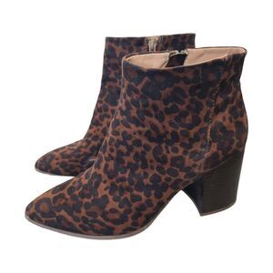 A New Day Womens Leopard Pointed Toe Brown Booties 8.5